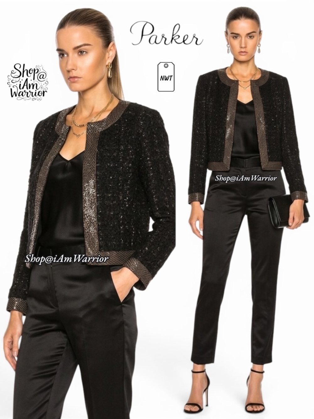 Revolve Parker NWT black beaded metal cropped jacket *shop@iamwarrior